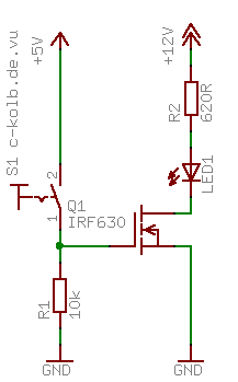 Schaltplan: Schalten einer LED mit einem N-Kanal-FET