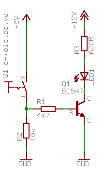 Schaltplan: Schalten einer LED mit einem NPN-Transistor