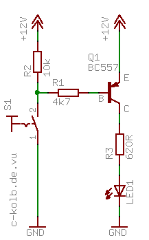 Schaltplan: Schalten einer LED mit einem PNP-Transistor (funktioniert)